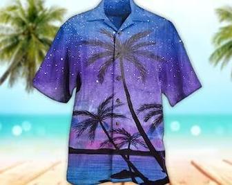 Unisex Palm Tree Galaxy Sky Hawaiian Shirt Tropical Hawaiian Shirt, Aloha Hawaiian Shirt Short Sleeve Hawaiian Summer Gifts | Newhawaiianshirts UK