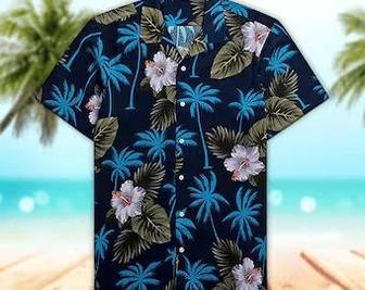 Unisex Palm Tree Navy Hawaiian Shirt Tropical Hawaiian Shirt, Aloha Hawaiian Shirt Short Sleeve Hawaiian Summer Gifts | Newhawaiianshirts CA