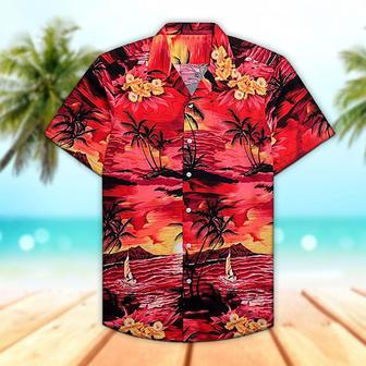 Unisex Palm Tree Red Hawaiian Shirt Tropical Hawaiian Shirt, Aloha Hawaiian Shirt Short Sleeve Hawaiian Summer Gifts | Newhawaiianshirts