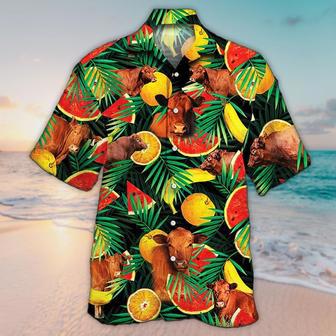 Unisex Red Angus Cattle Lovers Tropical Fruits Hawaiian Shirt For Men, Aloha Hawaiian Shirt Short Sleeve Hawaiian Summer Gifts | Newhawaiianshirts UK