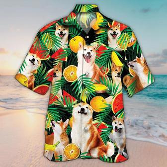 Unisex Shiba Inu Dog Lovers Tropical Fruits Hawaiian Shirt For Men, Aloha Hawaiian Shirt Short Sleeve Hawaiian Summer Gifts | Newhawaiianshirts