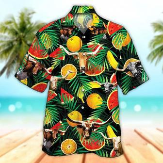 Unisex Texas Longhorn Cattle Tropical Fruits Hawaiian Shirt For Men, Aloha Hawaiian Shirt Short Sleeve Hawaiian Summer Gifts | Newhawaiianshirts CA