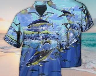 Unisex Tuna Fishing Blue Sky Hawaiian Shirt Limited Edition, Aloha Hawaiian Shirt Short Sleeve Hawaiian Summer Gifts | Newhawaiianshirts AU