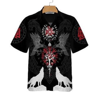 Viking Raven And Wolf White Silhouette Hawaiian Shirt Summer Gifts | Newhawaiianshirts UK