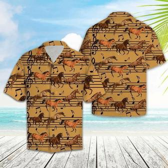 Vintage Brown Horse Love Music Notes Pattern Hawaiian Shirt Summer Gifts | Newhawaiianshirts CA