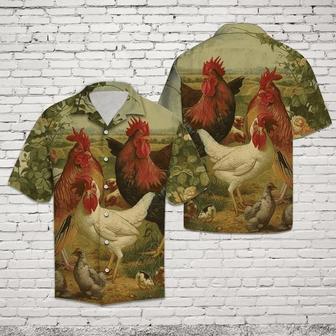 Vintage Style Chicken Farm Happy Animal Art Hawaiian Shirt Summer Gifts | Newhawaiianshirts UK