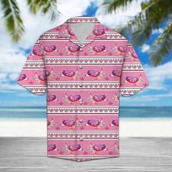 Watercolor Pink Turtle Border Pattern Pattern Hawaiian Shirt Summer Gifts | Newhawaiianshirts DE