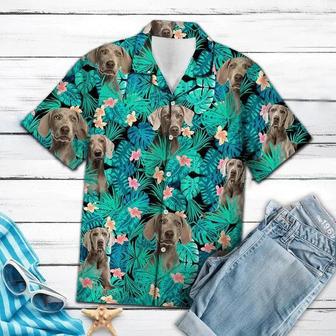 Weimaraner Tropical Flower Pattern Turquoise Theme Hawaiian Shirt Summer Gifts | Newhawaiianshirts AU