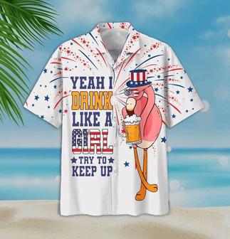 Yeah I Drink Like A Girl Charming Flamingo And Beer White Theme Hawaiian Shirt Summer Gifts | Newhawaiianshirts AU