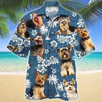 Yorkshire Terrier Dog Lovers Blue Tribal Pattern Hawaiian Shirt Summer Gifts | Newhawaiianshirts DE