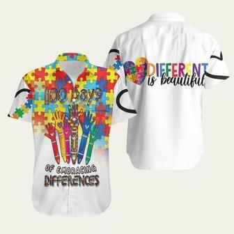 100 Days Of Embracing Differences Raise Hands Autism Support Hawaiian Shirt | Newhawaiianshirts AU