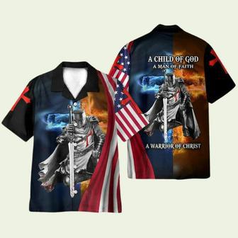 A Child Of God A Man Of Faith A Warrior Of Christ God Jesus American Flag Hawaiian Shirt | Newhawaiianshirts UK