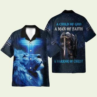 A Child Of God A Man Of Faith A Warrior Of Christ God Jesus Blue Hawaiian Shirt | Newhawaiianshirts AU