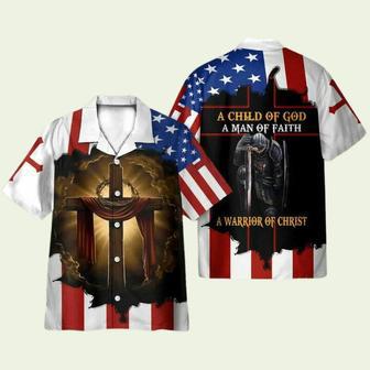 A Child Of God A Man Of Faith A Warrior Of Christ God Jesus Us Flag Hawaiian Shirt | Newhawaiianshirts DE