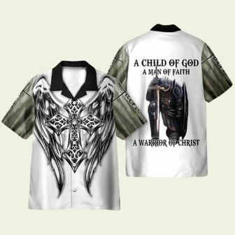 A Child Of God A Man Of Faith A Warrior Of Christ God Jesus White Hawaiian Shirt | Newhawaiianshirts AU