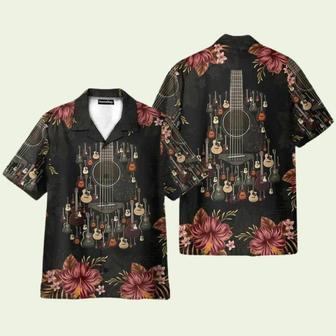 Acoustic Guitar Tropical Flowers Hawaiian Shirt | Newhawaiianshirts CA