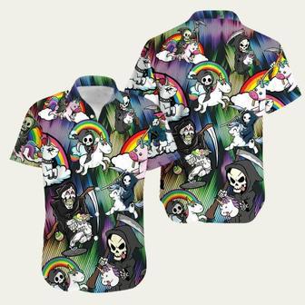 Aloha Grim Reaper Riding A Unicorn Hawaiian Shirt | Newhawaiianshirts