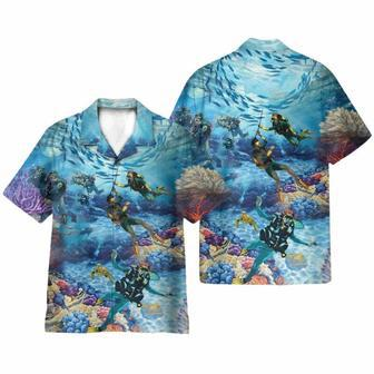 Amazing Blue Scuba Diving And Coral Reefs Hawaiian Shirt | Newhawaiianshirts UK