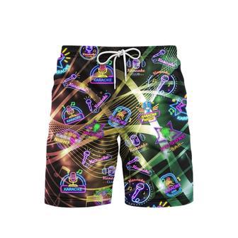 Amazing Karaoke Neon Sign Beach Shorts For Men | Newhawaiianshirts UK