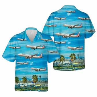 American Airlines Airbus At Los Angeles International Airport Hawaiian Shirt | Newhawaiianshirts CA