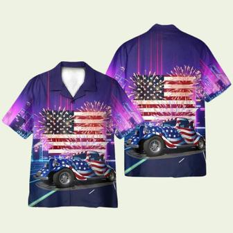 American Flag Hot Rod Car Hawaiian Shirt | Newhawaiianshirts AU