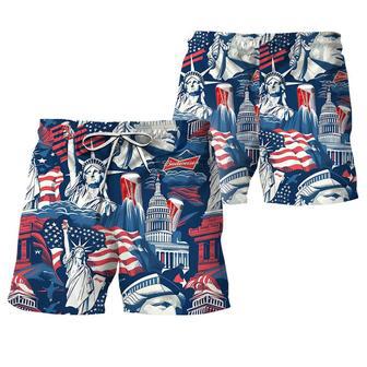 American Liberties Holding Budweiser Swim Trunks | Newhawaiianshirts CA