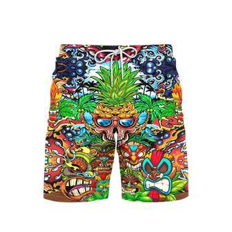 Awesome Colorful Tiki Skull Pineapple Beach Shorts For Men | Newhawaiianshirts AU