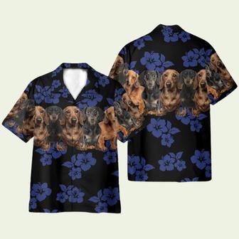 Awesome Dachshund With Blue Flowers Pattern Hawaiian Shirt | Newhawaiianshirts AU