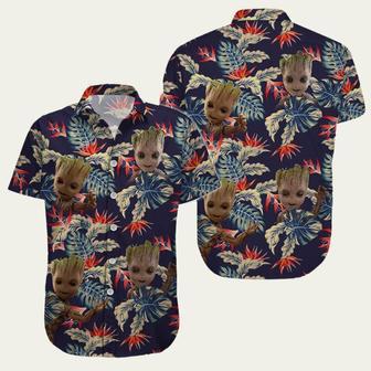 Baby Groot Tropical Leaves Summer Vibes Movie Fans Hawaiian Shirt | Newhawaiianshirts AU