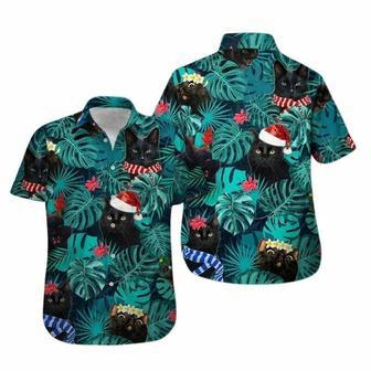 Back Cat And Santa Surfing Men For Omeone Who Loves Back Cat On Christmas Time Hawaiian Shirt | Newhawaiianshirts