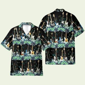 Bass Guitar Tropical Flower Strip Pattern Hawaiian Shirt | Newhawaiianshirts CA