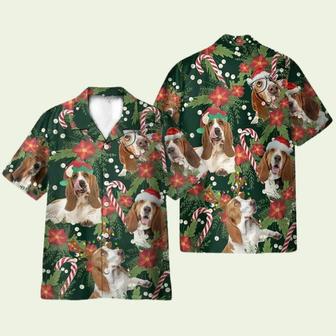 Basset Hound Christmas Red Flower Hawaiian Shirt | Newhawaiianshirts DE