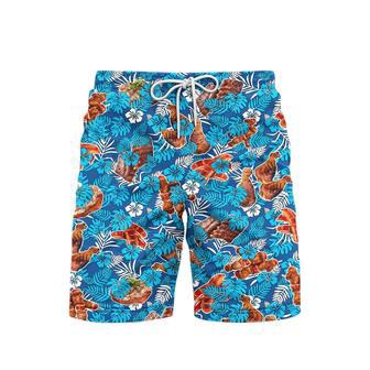 Bbq Lovers Blue Floral Blue Beach Shorts For Men | Newhawaiianshirts CA