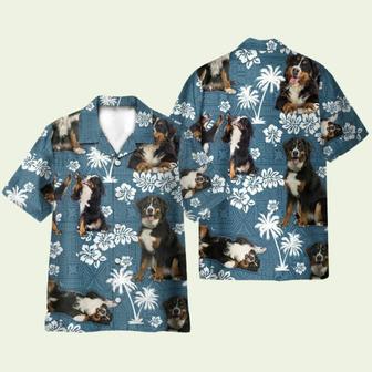 Bernese Mountain Dog Blue Tribal Pattern Hawaiian Shirt | Newhawaiianshirts DE