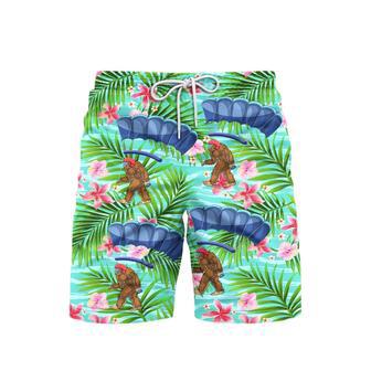 Bigfoot Skydiving Tropical Floral Pattern Beach Shorts For Men | Newhawaiianshirts CA