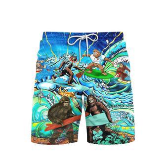 Bigfoot Surfing Aloha Beach Shorts For Men | Newhawaiianshirts DE