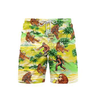 Bigfoot Surfing With Beer Holiday Pattern Beach Shorts For Men | Newhawaiianshirts DE