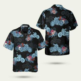 Biker Blue Tropical Flower Pattern Motorcycle Hawaiian Shirt | Newhawaiianshirts DE