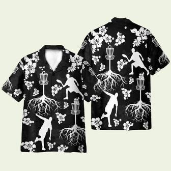 Black And White Disc Golf And Tree Hibiscus Pattern Hawaiian Shirt | Newhawaiianshirts DE