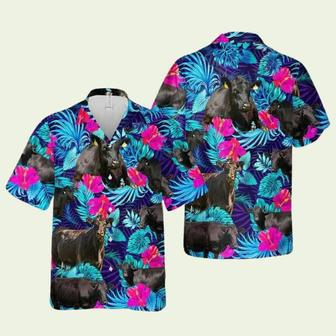 Black Angus Blue Neon Tropical Cattle Hawaiian Shirt | Newhawaiianshirts