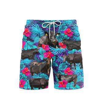 Black Cow Red Flower Tropical Lovers Beach Shorts For Men | Newhawaiianshirts AU