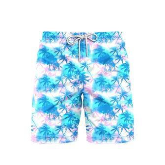 Blue Pink Neon Coconut Palm Tropical Beach Shorts For Men | Newhawaiianshirts UK