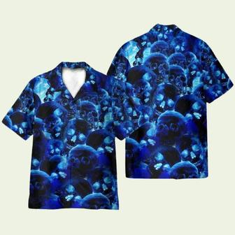 Blue Skull Mens Button Up Shirts Hawaiian Shirt | Newhawaiianshirts CA