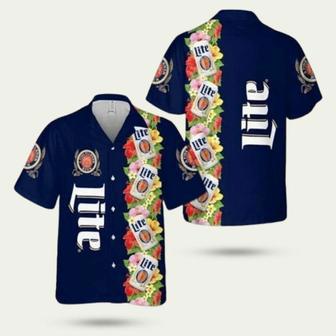 Blue Tropical Flowers Miller Lite Hawaiian Shirt | Newhawaiianshirts