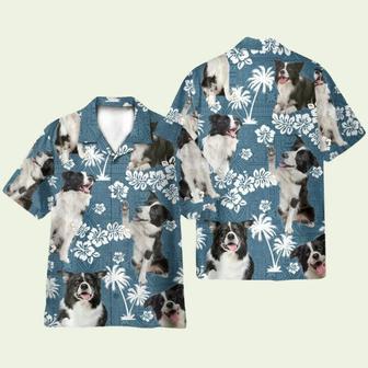 Border Collie Dog Blue Tribal Pattern Hawaiian Shirt | Newhawaiianshirts DE