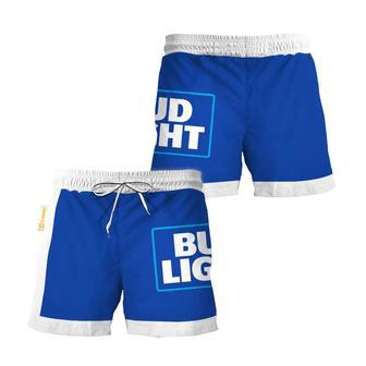 Bud Light Blue White Basic Swim Trunks | Newhawaiianshirts UK