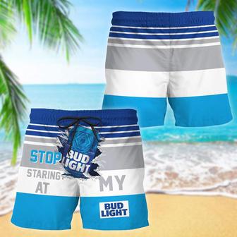 Bud Light Stop Staring At Horizontal Striped Swim Trunks | Newhawaiianshirts CA