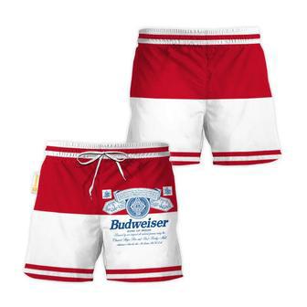 Budweiser Red And White Basic Swim Trunks | Newhawaiianshirts AU