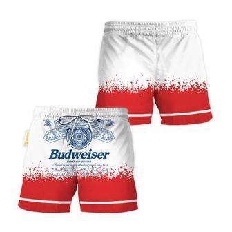 Budweiser Red White Basic Swim Trunks | Newhawaiianshirts CA