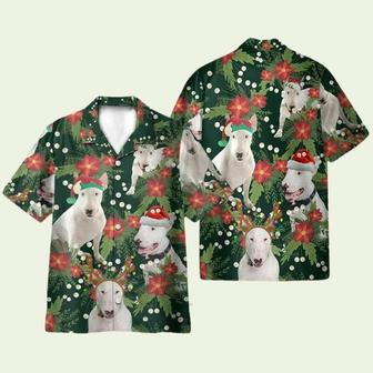 Bull Terrier Christmas Red Flower Hawaiian Shirt | Newhawaiianshirts CA